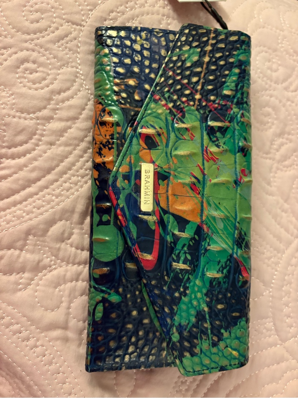 Brahmin Veronica Festival Melbourne Green Multi Croc-Embossed Leather Wallet
